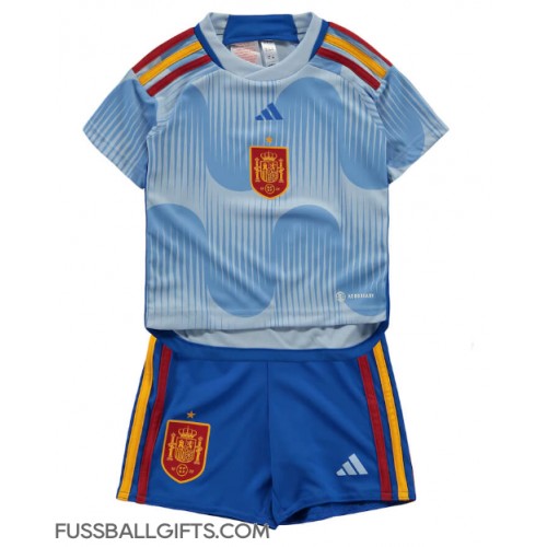 Spanien Fußballbekleidung Auswärtstrikot Kinder WM 2022 Kurzarm (+ kurze hosen)